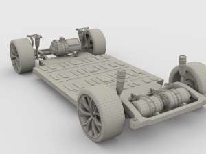 tesla roadster 2020 green with interior and chassis 3D Модель