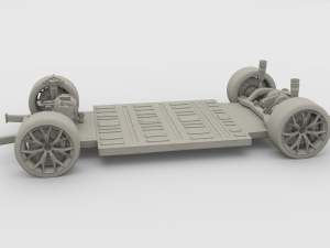 tesla roadster 2020 green with interior and chassis 3D Модель