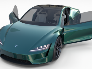 tesla roadster 2020 green with interior and chassis 3D Модель