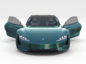 tesla roadster 2020 green with interior and chassis 3D Модель