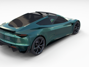 tesla roadster 2020 green with interior and chassis 3D Модель