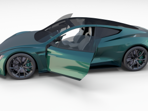 tesla roadster 2020 green with interior and chassis 3D Модель