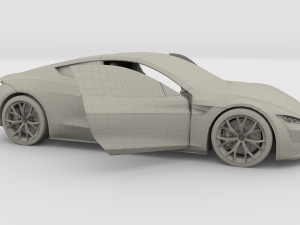 tesla roadster 2020 green with interior and chassis 3D Модель