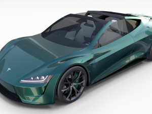 tesla roadster 2020 green with interior and chassis 3D Модель