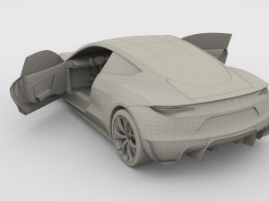 tesla roadster 2020 green with interior and chassis 3D Модель