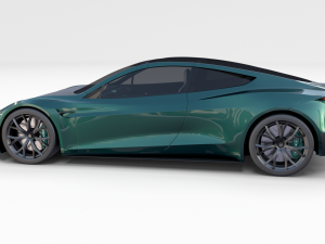 tesla roadster 2020 green with interior and chassis 3D Модель