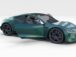 tesla roadster 2020 green with interior and chassis 3D Модель