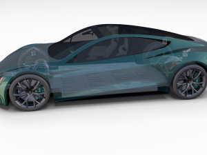 tesla roadster 2020 green with interior and chassis 3D Модель
