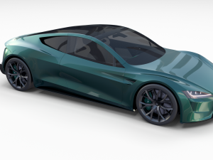 tesla roadster 2020 green with interior and chassis 3D Модель
