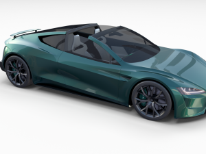 tesla roadster 2020 green with interior and chassis 3D Модель