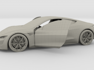 tesla roadster 2020 green with interior and chassis 3D Модель