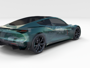 tesla roadster 2020 green with interior and chassis 3D Модель
