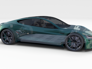 tesla roadster 2020 green with interior and chassis 3D Модель