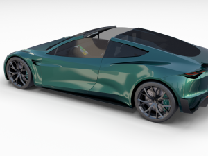 tesla roadster 2020 green with interior and chassis 3D Модель