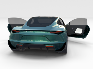 tesla roadster 2020 green with interior and chassis 3D Модель
