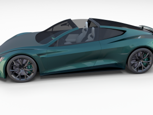tesla roadster 2020 green with interior and chassis 3D Модель