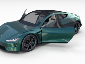 tesla roadster 2020 green with interior and chassis 3D Модель