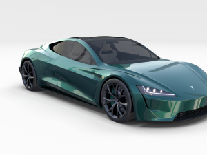 tesla roadster 2020 green with interior and chassis 3D Модель