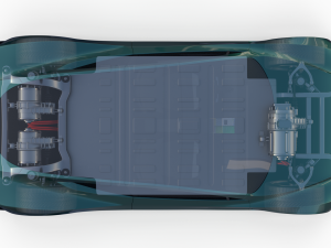 tesla roadster 2020 green with interior and chassis 3D Модель