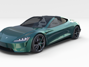 tesla roadster 2020 green with interior and chassis 3D Модель