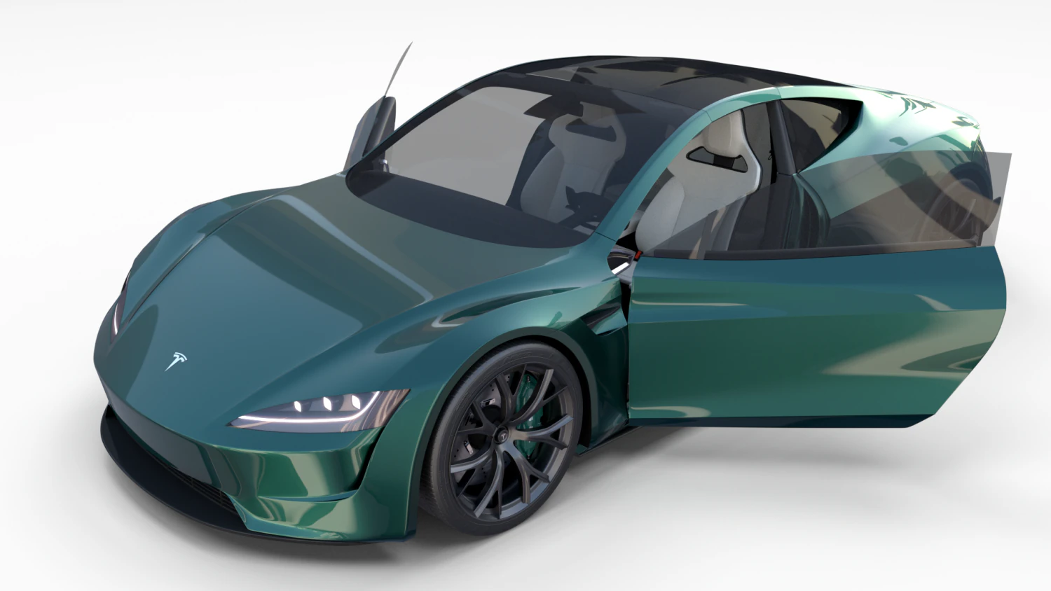tesla roadster green with interior 3D Model .c4d .max .obj .3ds .fbx .stl .blend