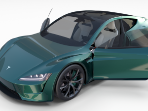 tesla roadster green with interior 3D मॉडल