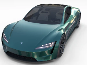 tesla roadster green with interior 3D Model