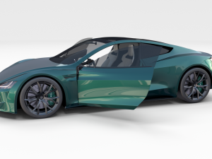 tesla roadster green with interior 3D Модель