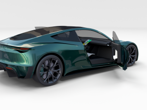 tesla roadster green with interior 3D Модель