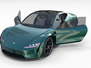 tesla roadster green with interior 3D Модель