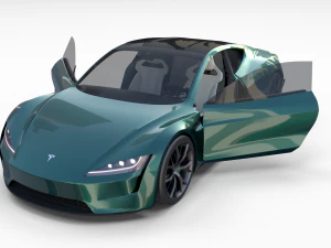 tesla roadster green with interior 3D Model