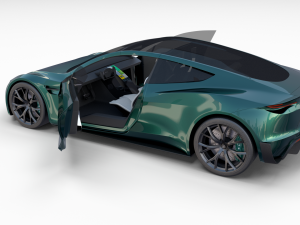 tesla roadster green with interior 3D Модель