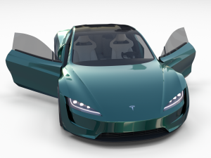 tesla roadster green with interior 3D Модель