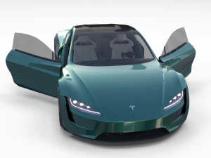 tesla roadster green with interior 3D Model