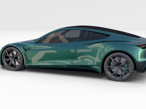 tesla roadster green with interior 3D Модель