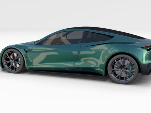 tesla roadster green with interior 3D Model