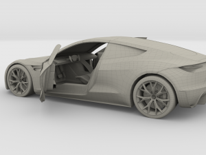 tesla roadster green with interior 3D Модель