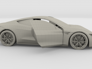 tesla roadster green with interior 3D Модель