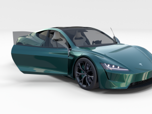 tesla roadster green with interior 3D Модель