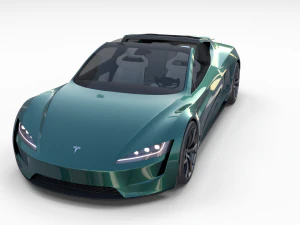 tesla roadster green with interior 3D Model