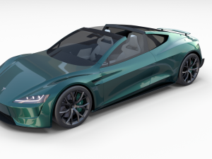 tesla roadster green with interior 3D Модель