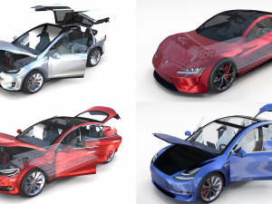 tesla roadster model s x 3 with interior and chassis 3D Model