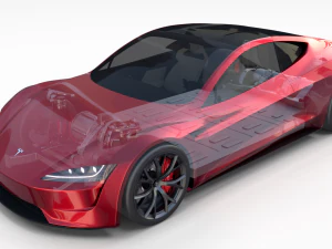 tesla roadster model s x 3 with interior and chassis 3D Model