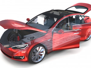 tesla roadster model s x 3 with interior and chassis 3D Model