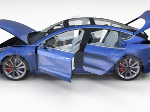 tesla roadster model s x 3 with interior and chassis 3D Model