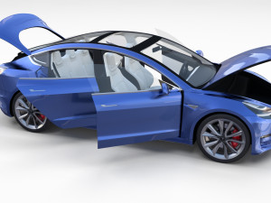 tesla roadster model s x 3 with interior and chassis 3D Model