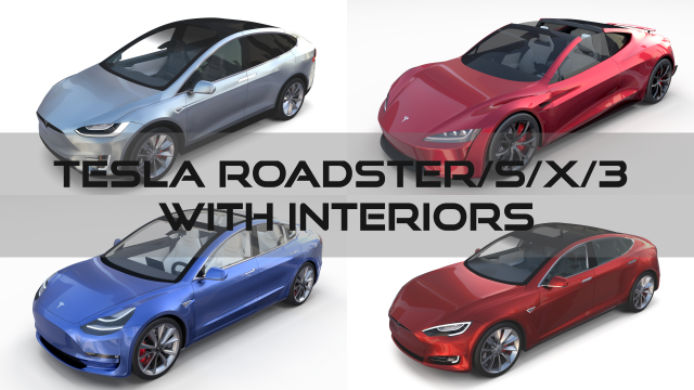 tesla roadster model s x 3 with interiors Model 3D .c4d .max .obj .3ds .fbx .stl .blend 