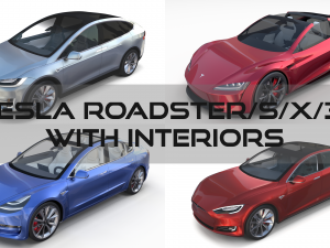 tesla roadster model s x 3 with interiors 3D Model