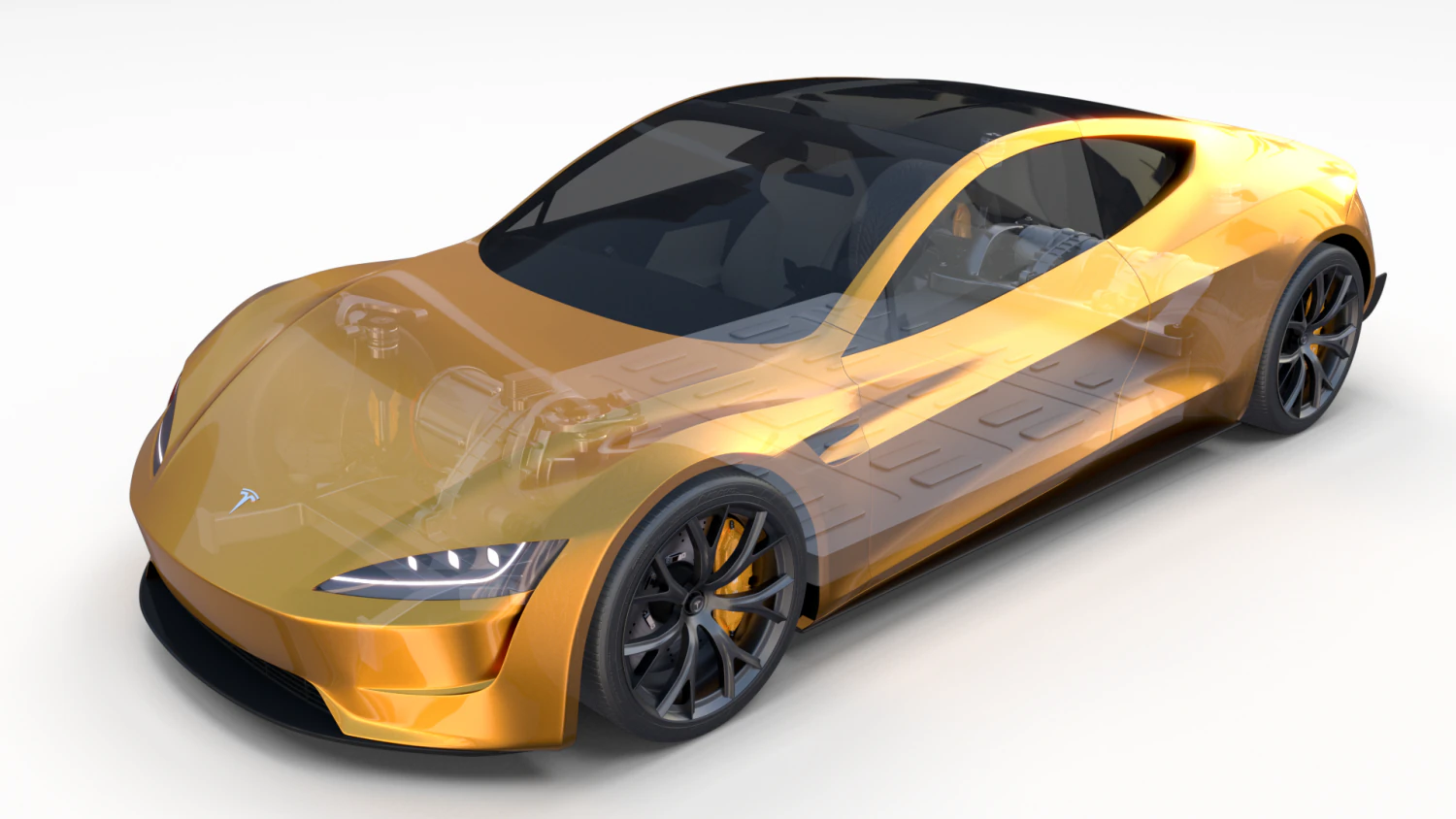 tesla roadster 2020 yellow with interior and chassis 3D Model .c4d .max .obj .3ds .fbx .stl .blend 