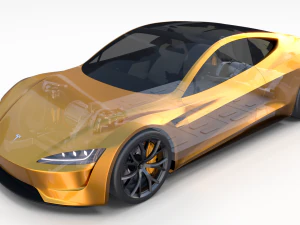 tesla roadster 2020 yellow with interior and chassis 3D Model